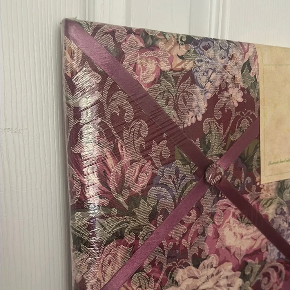 Vintage Burgundy Damask Jacquard Fabric Floral Memo Board Wall Art Accessory